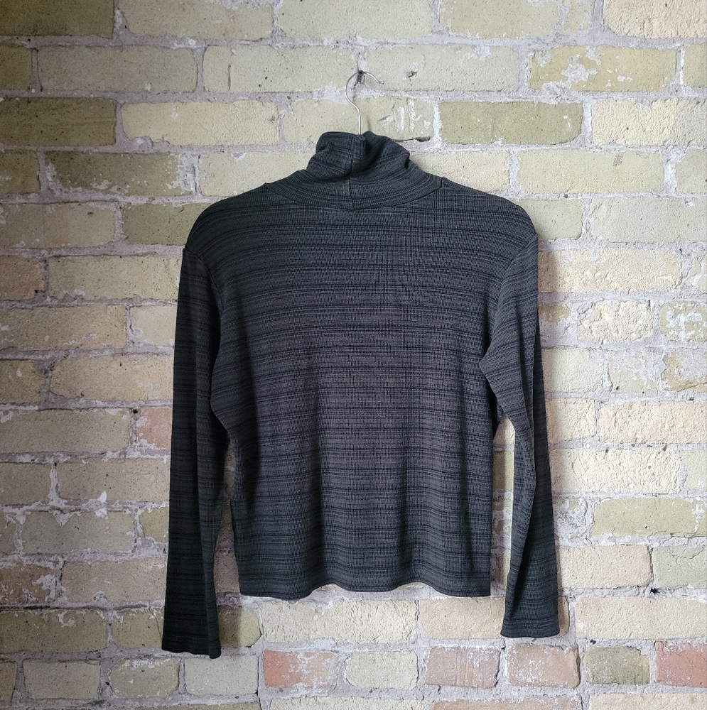 Vintage Green/Black Striped Cropped Petite Turtleneck Womens Size Medium - Picture 4 of 6